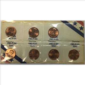 Complete 1982 Lincoln Cent Copper and Zinc Variety Set w/All Large and Small Dates