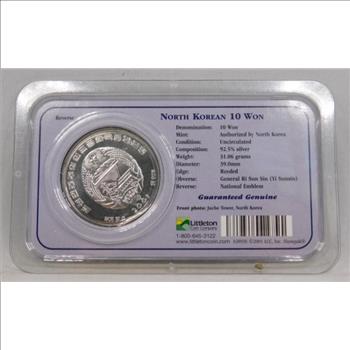 1 oz Silver 2001 North Korean 10 Won General Ri Sun Sin 1545-1598 Silver Commemorative - Brilliant Uncirculated in Littleton Coin Co. Show Pack
