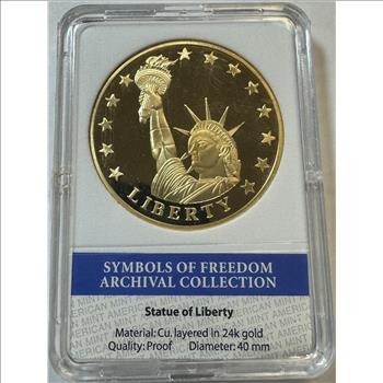 24K Gold Layered Statue of Liberty Limited Edition Symbols of Freedom Archival Collection Medal