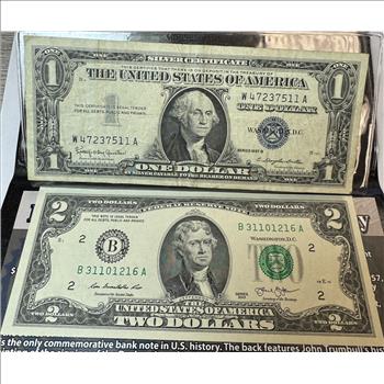 Blue and Green Seals U.S. Currency Set in Protective Folder/Wallet Issued by the First Commemorative Mint