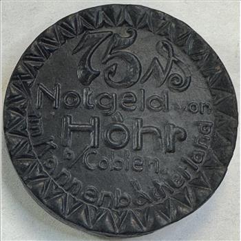 Rare 1921 German States 75 Pfennig Porcelain Notgeld