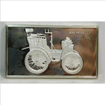 1974  2+ Troy oz Sterling Silver Proof Ingot Commemorating the 1899 RENAULT - Minted by the Franklin Mint, This is Only 1 of 100 Ingots Commemorating the 100th Anniversary of the 1st Successful Motor Car -  Only 5,330 Struck - 2.22