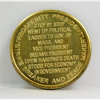 Calvin Coolidge Presidential Brass Commemorative Coin/Medallion - 28.5 mm Diameter