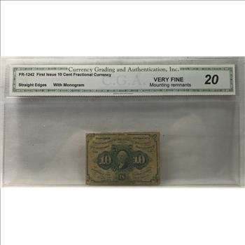 1862 First Issue 10 Cent Fractional Currency - Straight Edges w ...