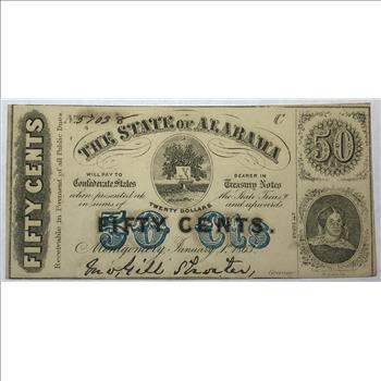1863 State of Alabama 50 Cent Obsolete Fractional Note