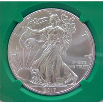 2017 American Silver Eagle - Early Releases Coin - Green Monster Box Label - Graded MS70 by NGC 