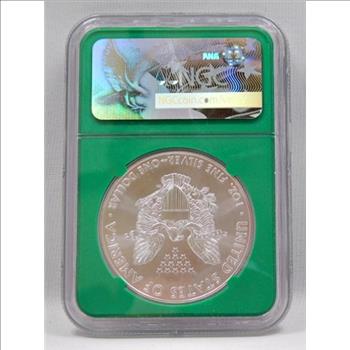 2017 American Silver Eagle - Early Releases Coin - Green Monster Box Label - Graded MS70 by NGC 