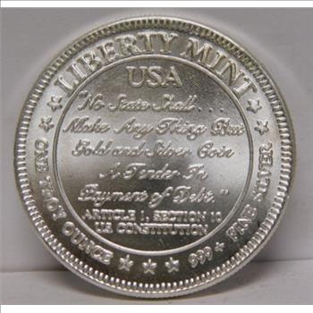 1986 Liberty Mint - Statue of Liberty - 1 oz .999 Fine Silver Round w/ Article 1 of U.S. Constitution on Reverse