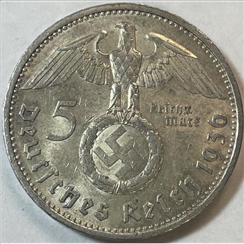 1936A Germany SILVER 5 Reichsmark Paul Von Hindenburg Commemorative Coin