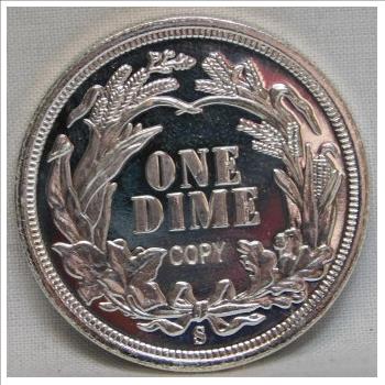1894-S Barber Dime Silver Plated Replica - Large; About The Size of a Silver Dollar