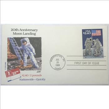 1989 20th Anniversary of the Moon Landing Priority Mail First Day Issue Cover w/Stamp