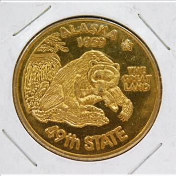 1959 Alaska Statehood 50th Anniversary - Grizzly Bear w/Salmon - Commemorative Coin/Medal