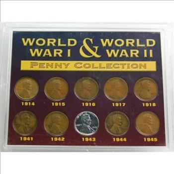 World War I & World War II Penny Collection in Custom Hard Plastic Frame