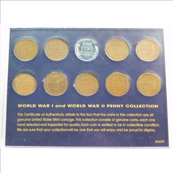 World War I & World War II Penny Collection in Custom Hard Plastic Frame