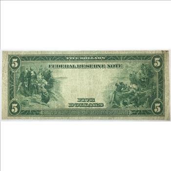 Rare 1914 $5 Red Seal Federal Reserve Note - New York - Burke/McAdoo Signatures