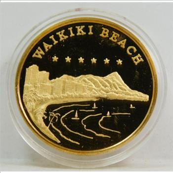 2001 State Of Hawaii Uncirculated Waikiki Beach 5% Gold Over Copper Proof Condition Airtight Capsule 200K Mintage