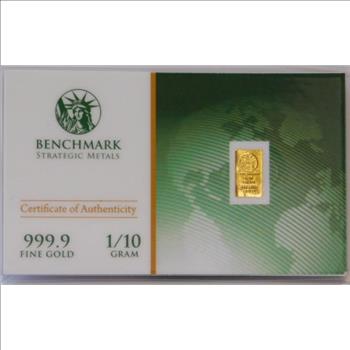 1/10 Gram 999.9 Fine Gold Bar - Benchmark Precious Metals w/ Certificate of Authenticity