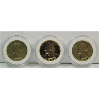 (3) Bicentennial Quarter Coins- 1976 -P, 1976-D Brilliant Uncirculated Quarters-1976-S Proof-All Airtight Capsule Encased