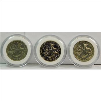 (3) Bicentennial Quarter Coins- 1976 -P, 1976-D Brilliant Uncirculated Quarters-1976-S Proof-All Airtight Capsule Encased