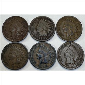 Lot of (6) Indian Head Cents from the 1800's and Early 1900's
