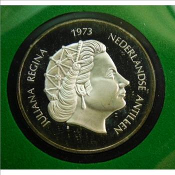 1973 Netherlands Antilles Silver 25 Gulden - 25th Anniversary of the Coronation of Queen Juliana - Proof Condition in Original Royal Canadian Mint Packaging - Low Mintage of Only 20,207!!!