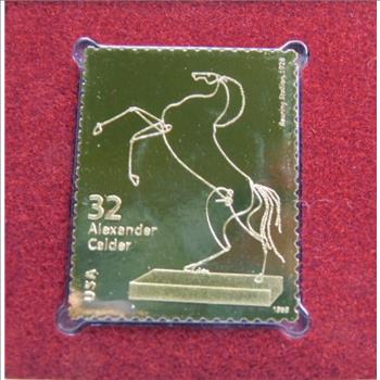 22K Gold Gleaming Surface Proof Replica Stamp - Alexander Calder - Rearing Horse - Golden Replicas of United States Stamps - FDC