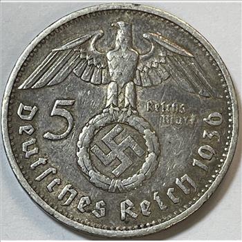 1936A Germany SILVER 5 Reichsmark Paul Von Hindenburg Commemorative Coin