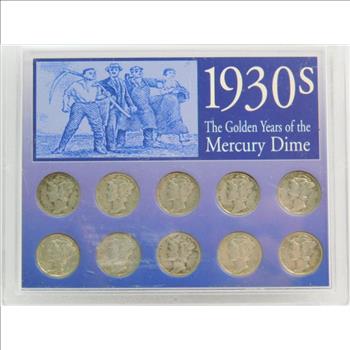 TEN 1930's SILVER Mercury Dimes Custom Holder 