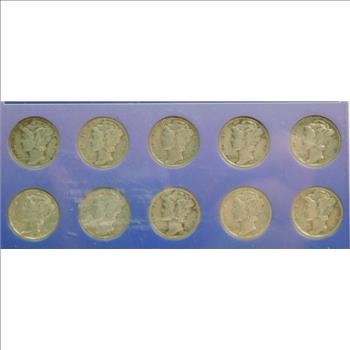 TEN 1930's SILVER Mercury Dimes Custom Holder 