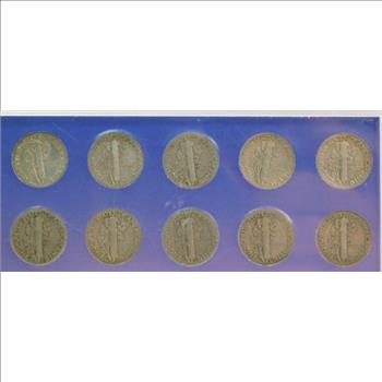 TEN 1930's SILVER Mercury Dimes Custom Holder 
