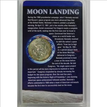 1969-D Brilliant Uncirculated 40% Silver Kennedy Half Dollar - In Nice Plastic Sealed Holder from the Coin & Stamp Commemoratives - Also Included is a 10c Stamp Commemorating the Moon Landing July 21, 1969