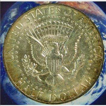 1969-D Brilliant Uncirculated 40% Silver Kennedy Half Dollar - In Nice Plastic Sealed Holder from the Coin & Stamp Commemoratives - Also Included is a 10c Stamp Commemorating the Moon Landing July 21, 1969