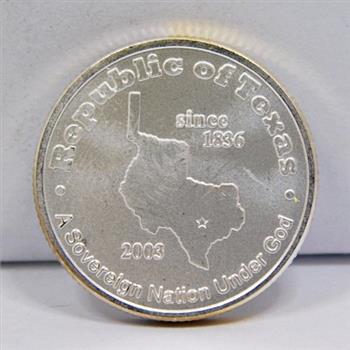 2003 Republic of Texas - A Sovereign Nation Under God - 8 Grams .999 Fine Texas Silver Commemorative Coin
