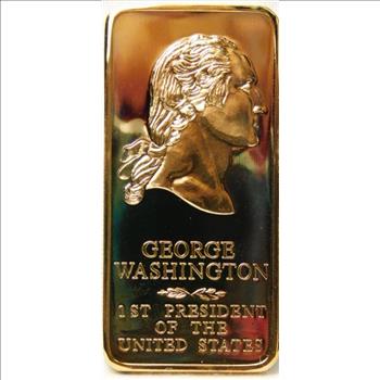 24K Gold Plated Proof 1 oz Bronze Ingot/George Washington