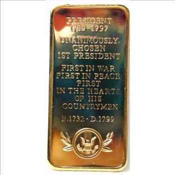 24K Gold Plated Proof 1 oz Bronze Ingot/George Washington
