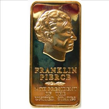 24K Gold Plated Proof 1 oz Bronze Ingot/Franklin Pierce