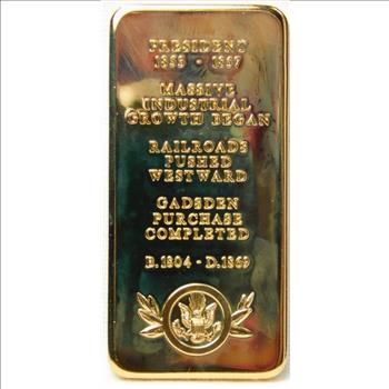 24K Gold Plated Proof 1 oz Bronze Ingot/Franklin Pierce