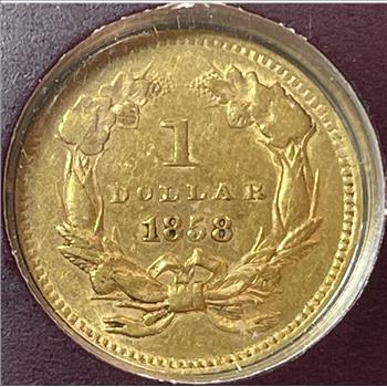 1858 Type 3 Variety Indian Princess Large Head Gold Dollar