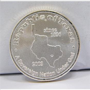 2003 Republic of Texas - A Sovereign Nation Under God - 8 Grams .999 Fine Texas Silver Commemorative Coin