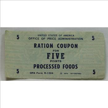 Vintage WWII Ration Coupon - Five Points - Processed Foods - United Stated of America Office of Price Administration