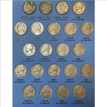 Complete Jefferson Nickel Collection from 1938-1961 Including all World War II Issue Silver War Nickels