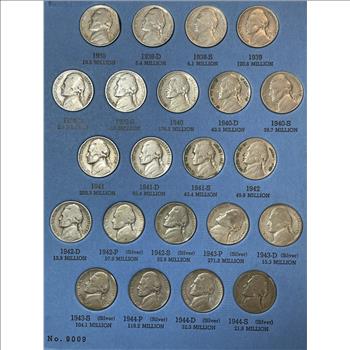 Complete Jefferson Nickel Collection from 1938-1961 Including all World War II Issue Silver War Nickels
