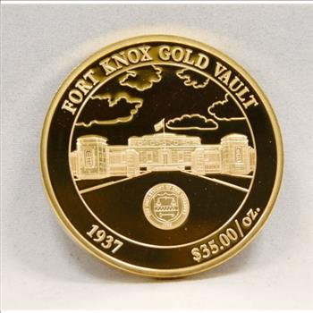 24K Layered Gold 2010 Proof Medallion - 40 mm in Diameter - Fort Knox Gold Vault