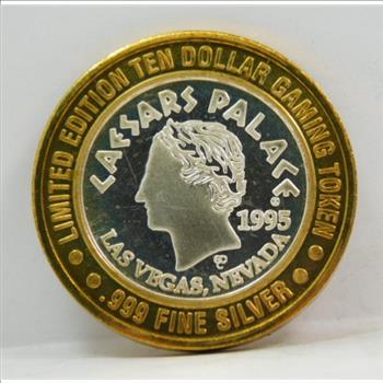 1995 Silver Strike - .999 Fine Silver - Caesar's Palace  - Limited Edition $10 Gaming Token  - Las Vegas, Nevada
