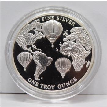 1993 Albuquerque Kodak International Balloon Fiesta - 1 oz. .999 Fine Silver with 24K Gold Highlights - 7th Annual Balloon Glow - Numbered COA and Gift Box with Original Cover Box