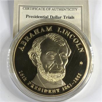 Abraham Lincoln 24KT Gold Layered Presidential Trials Medal with COA