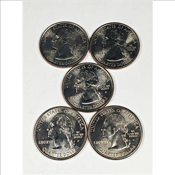 All Five 2000 Colorized Commemorative State Quarters*Mass., New Hamp., Virginia, Maryland and N. Carolina