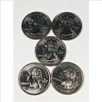 All Five 2002 Colorized Commemorative State Quarters*Tenn., Miss., Louisiana, Ohio and Indiana