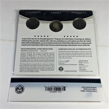 America the Beautiful 3 25c Coin Set*American Memorial Park*In Original US Mint Packaging with COA