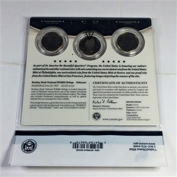 America the Beautiful 3 25c Coin Set*Bombay Hook National Wildlife Refuge*In Original US Mint Packaging with COA